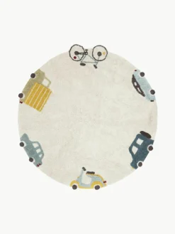 Handgetuft rond kindervloerkleed Wheels met hoog-laag effect, wasbaar^Lorena Canals Best