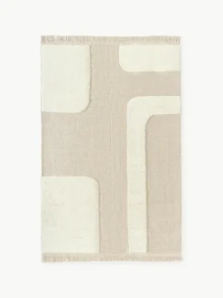 Handgeweven vloerkleed Laine met hoog-laag patroon en franjes^Westwing Collection Online