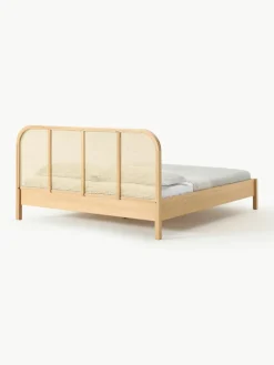 Houten bed Jones met hoofdeinde van Weens vlechtwerk^Westwing Collection Sale