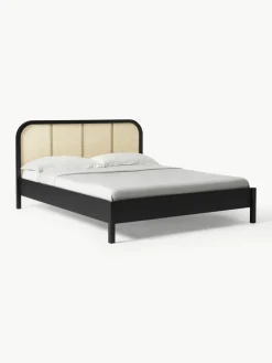 Houten bed Jones met hoofdeinde van Weens vlechtwerk^Westwing Collection Best