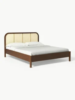 Houten bed Jones met hoofdeinde van Weens vlechtwerk^Westwing Collection Best