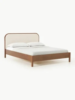Houten bed Jones met hoofdeinde van bouclé^Westwing Collection Clearance