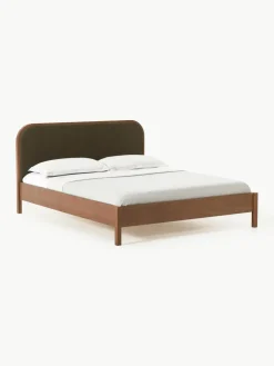 Houten bed Jones met hoofdeinde van bouclé^Westwing Collection Sale