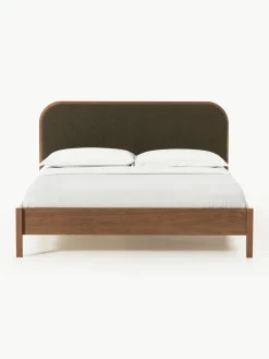 Houten bed Jones met hoofdeinde van bouclé^Westwing Collection Sale