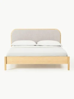 Houten bed Jones met hoofdeinde van bouclé^Westwing Collection Outlet