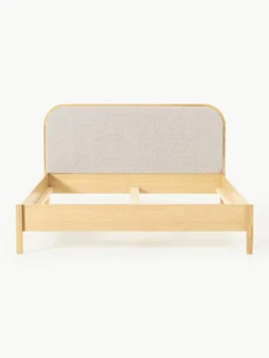 Houten bed Jones met hoofdeinde van bouclé^Westwing Collection Outlet