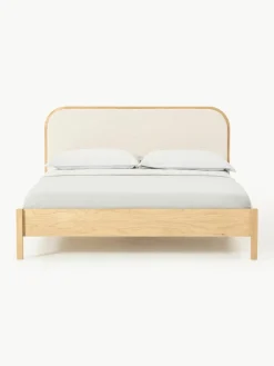 Houten bed Jones met hoofdeinde van bouclé^Westwing Collection Outlet