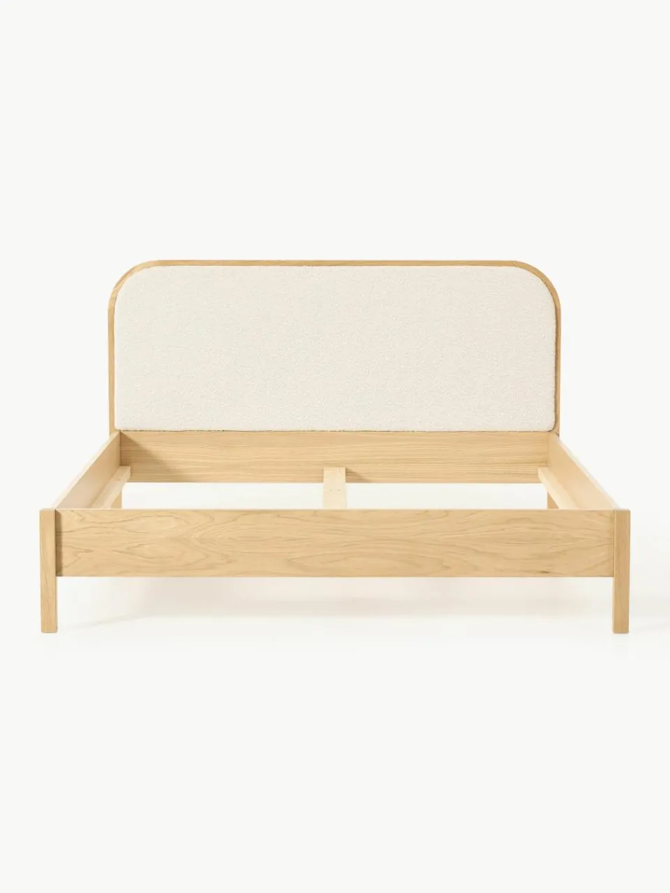 Houten bed Jones met hoofdeinde van bouclé^Westwing Collection Outlet
