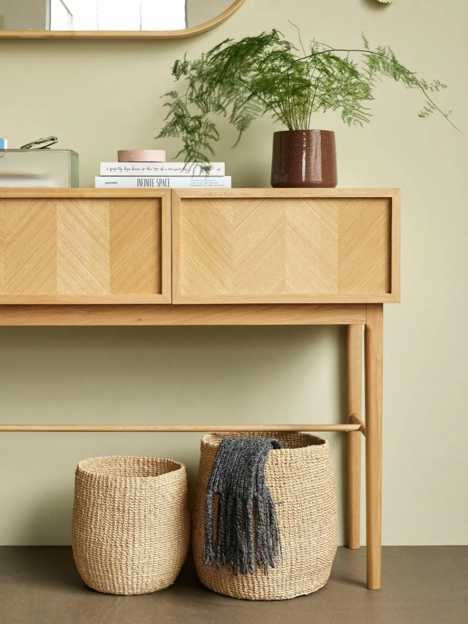 Houten console Herringbone met visgraatpatroon^Hübsch Online