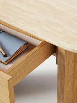 Houten console Zumi met travertin blad en lade^Westwing Collection Outlet