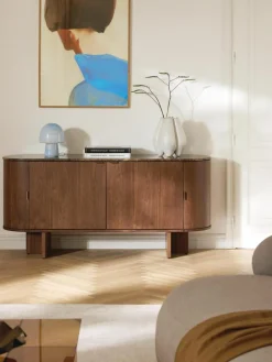 Houten dressoir Zumi met afgeronde hoeken en gemarmerd tafelblad^Westwing Collection Online