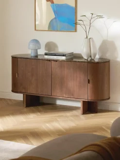 Houten dressoir Zumi met afgeronde hoeken en gemarmerd tafelblad^Westwing Collection Online