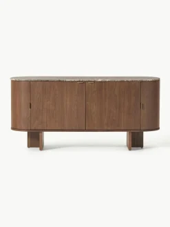 Houten dressoir Zumi met afgeronde hoeken en gemarmerd tafelblad^Westwing Collection Online