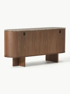 Houten dressoir Zumi met afgeronde hoeken en gemarmerd tafelblad^Westwing Collection Online