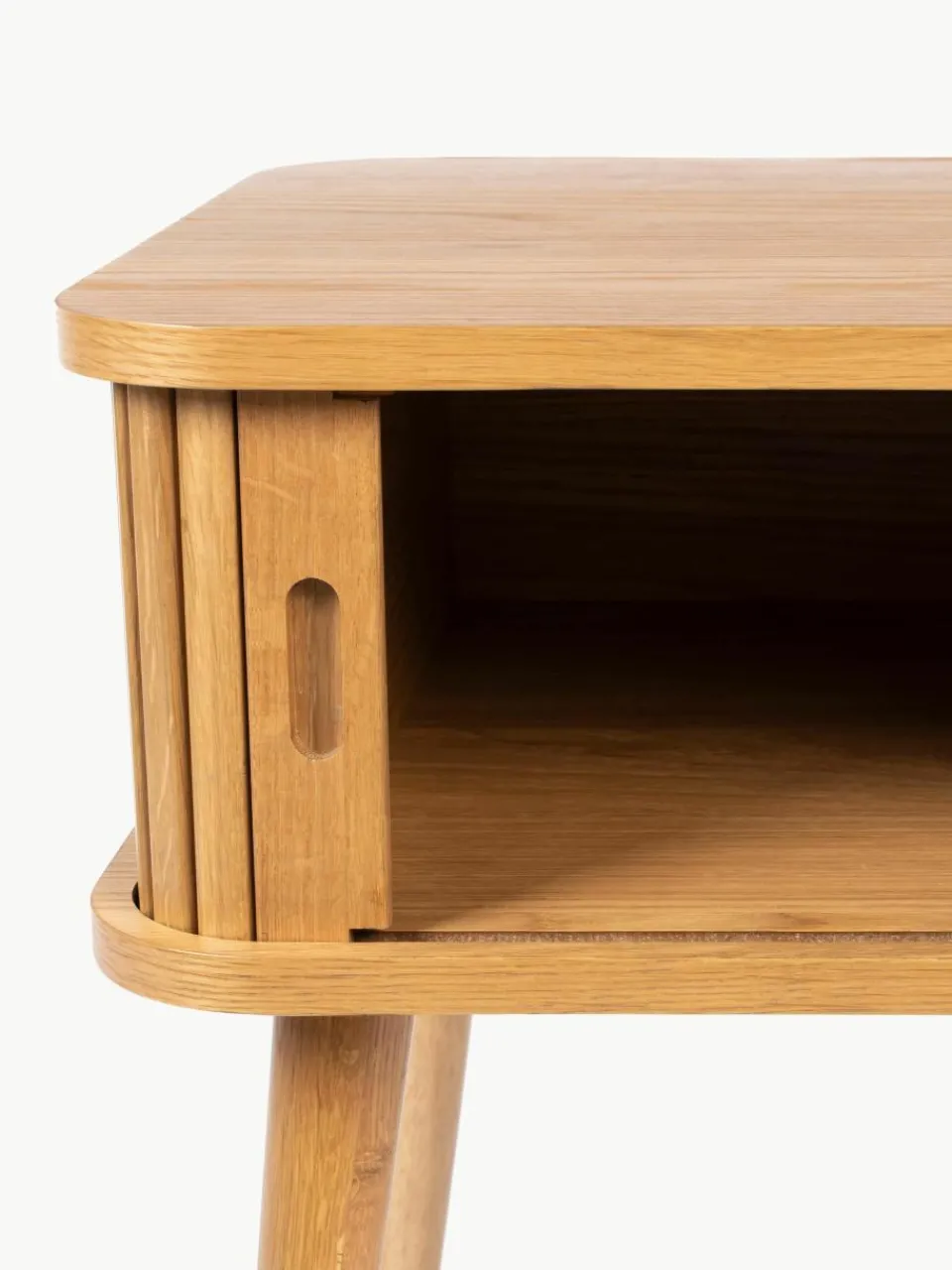 Houten nachtkastje Barbier met roldeur en gecanneleerde voorkant^Zuiver Online