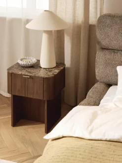 Houten nachtkastje Zumi met marmeren blad^Westwing Collection Outlet