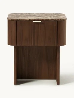 Houten nachtkastje Zumi met marmeren blad^Westwing Collection Outlet