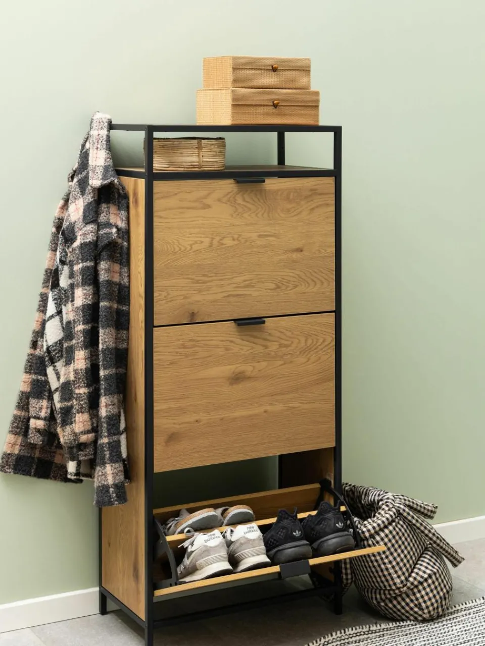 Houten schoenenkast Seaford met opvouwbare vakken^Westwing Discount