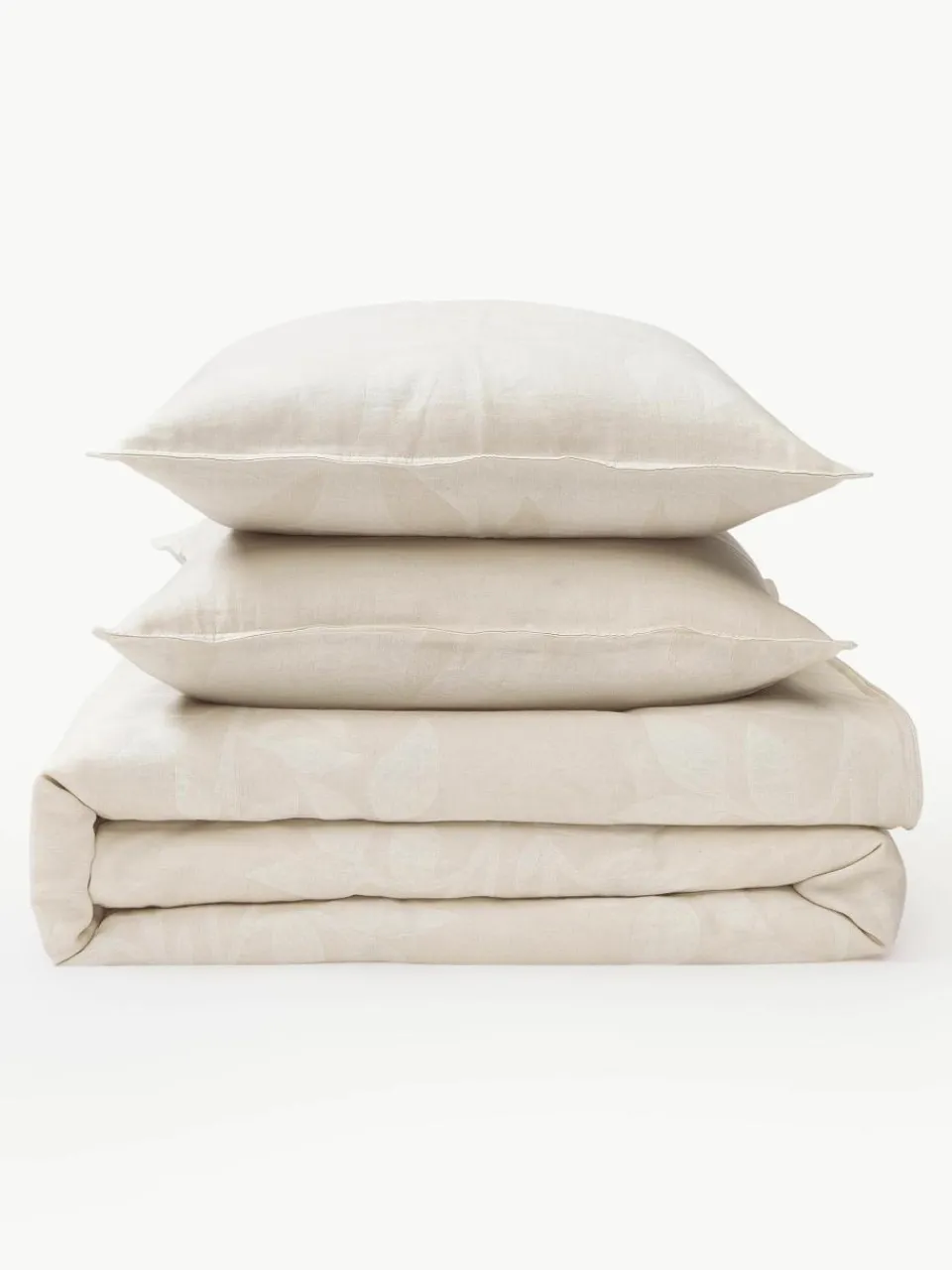 Jacquard mousseline dekbedovertrek Jasmina met bloemenpatroon in beige^Westwing Collection Clearance