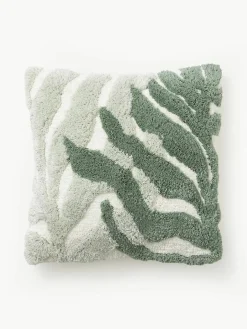 Katoenen kussenhoes Sela met getuft plantenmotief^Westwing Collection Fashion