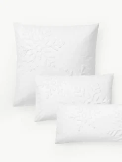 Katoenen perkale kussenhoes Vidal met getuft sneeuwvlokmotief^Westwing Collection Best