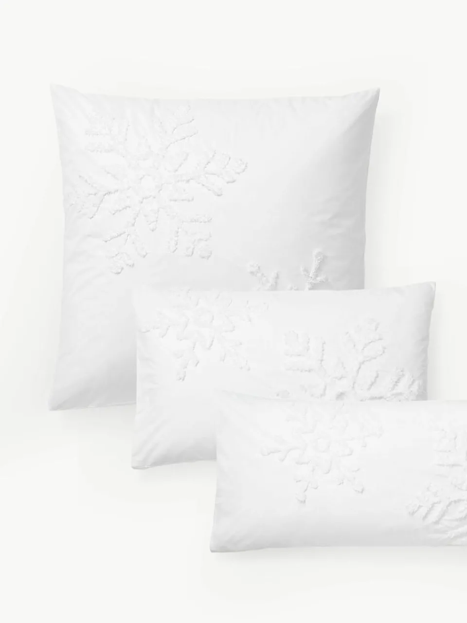 Katoenen perkale kussenhoes Vidal met getuft sneeuwvlokmotief^Westwing Collection Best