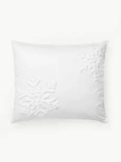 Katoenen perkale kussenhoes Vidal met getuft sneeuwvlokmotief^Westwing Collection Best