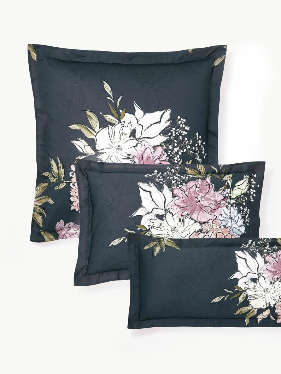 Katoenensatijnen kussenhoes Margot met bloemenprint^Westwing Collection Hot