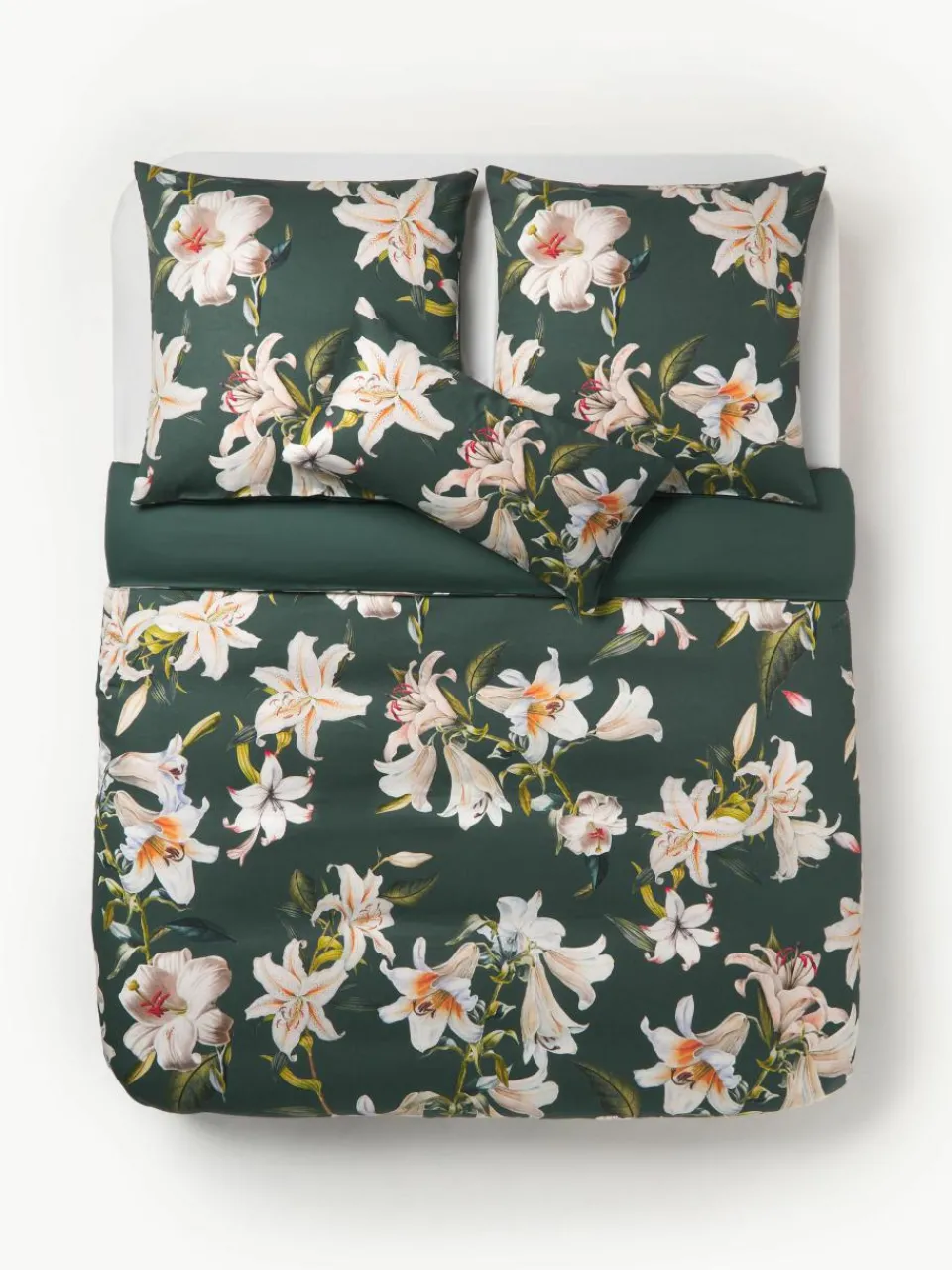 Katoensatijnen dekbedovertrek Flori met bloemenprint^Westwing Collection Sale