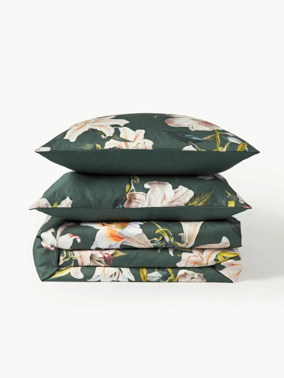 Katoensatijnen dekbedovertrek Flori met bloemenprint^Westwing Collection Sale
