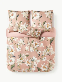 Katoensatijnen dekbedovertrek Flori met bloemenprint^Westwing Collection Discount