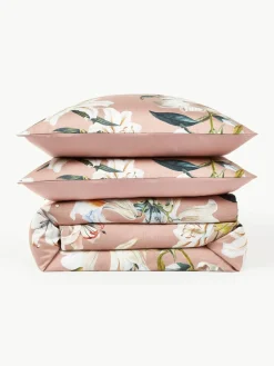 Katoensatijnen dekbedovertrek Flori met bloemenprint^Westwing Collection Discount