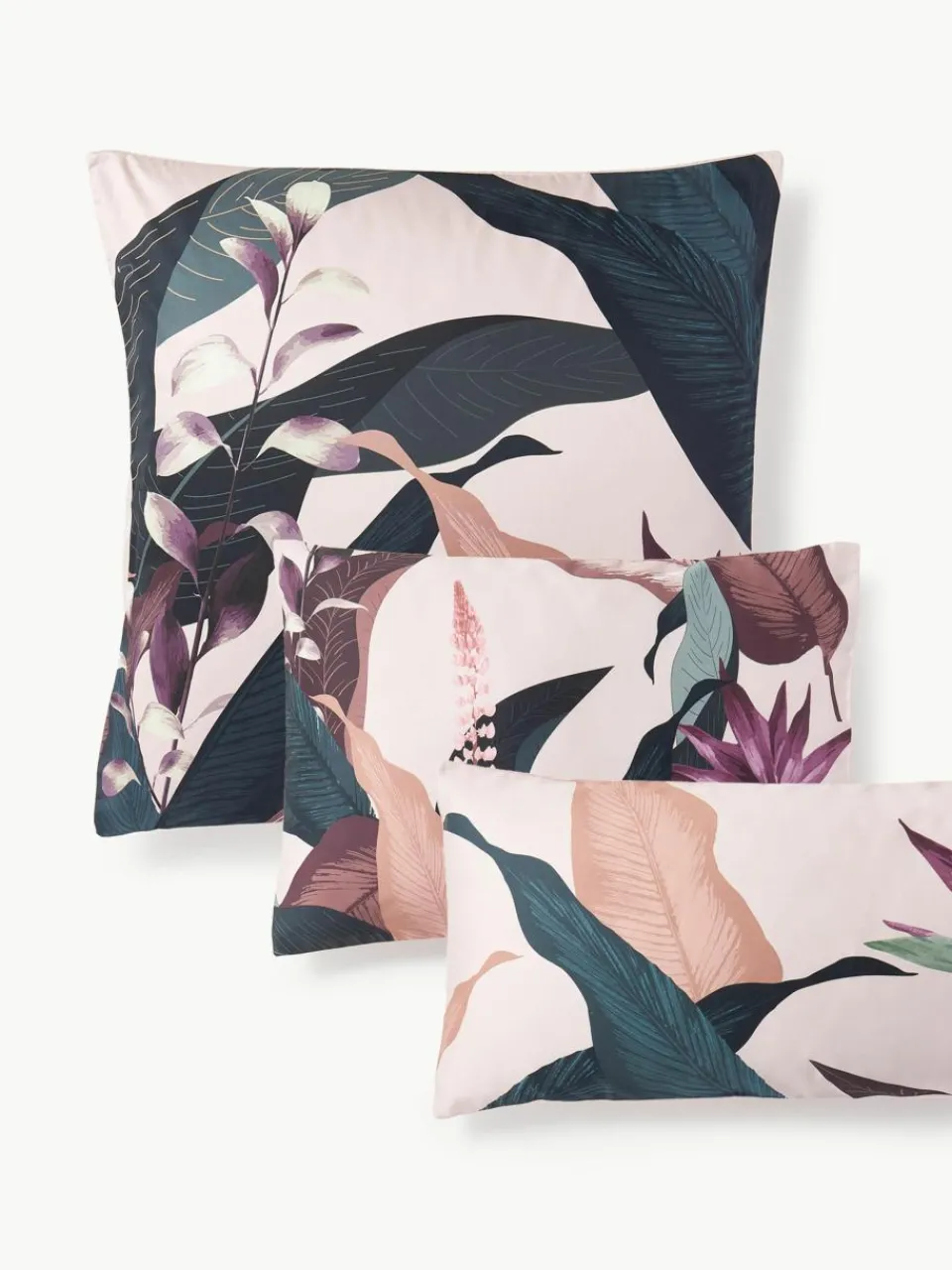 Katoensatijnen kussenhoes Flora^Westwing Collection Hot