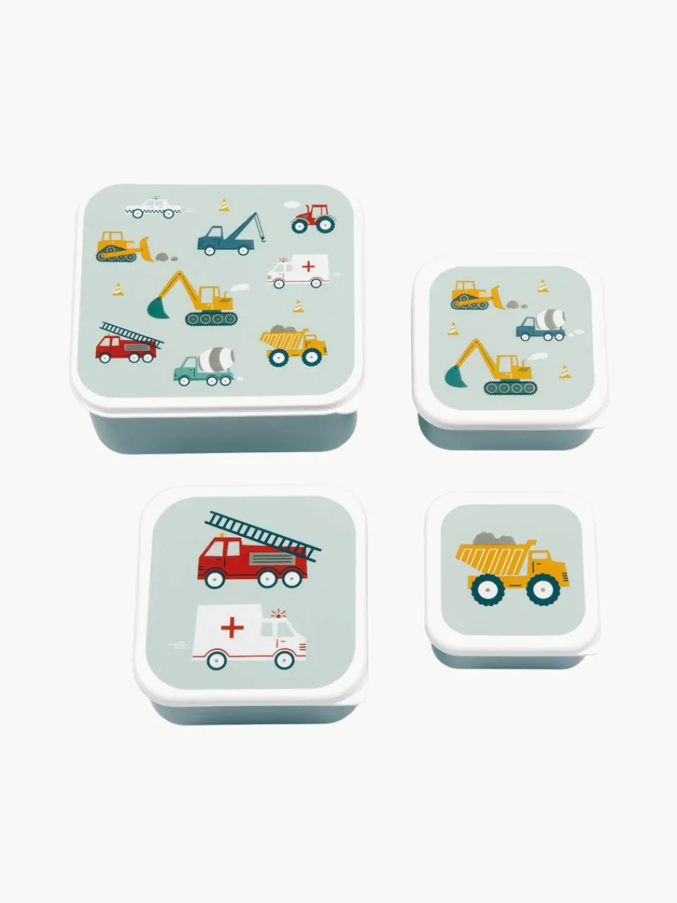 Kinderlunchboxen Vehicles, set van 4^A Little Lovely Company Outlet