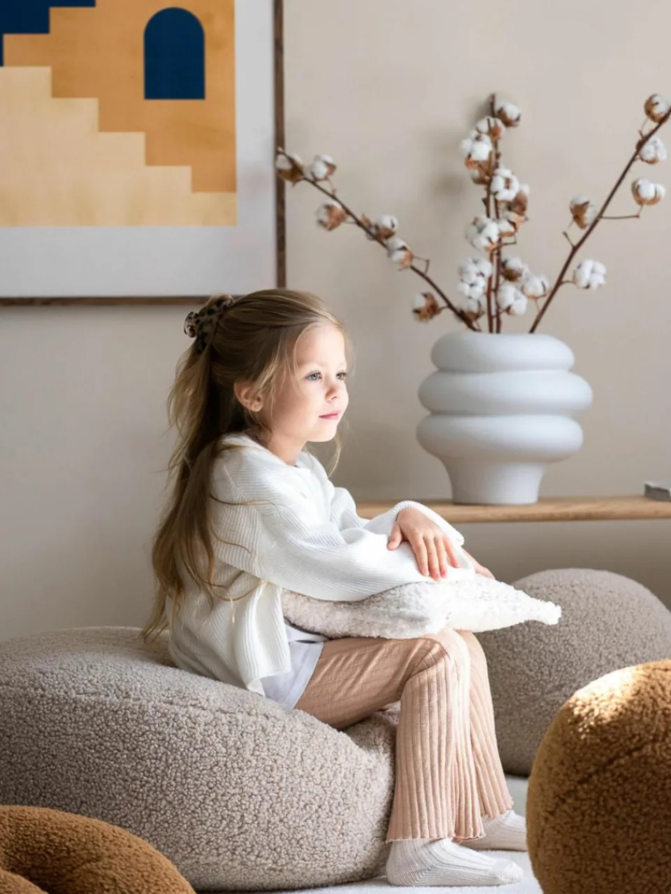 Kinderpoef Sugar uit teddy, Ø 65 cm^Wigiwama Fashion