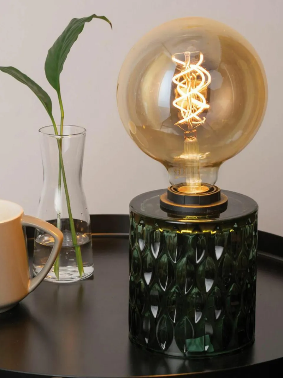 Kleine tafellamp Crystal Magic van groen glas^Westwing Outlet