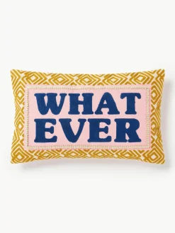 Kussenhoes Whatever met geborduurde tekst^Westwing Collection Hot