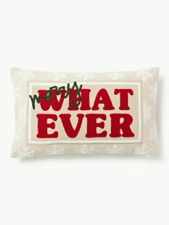 Kussenhoes Whatever met geborduurde tekst^Westwing Collection Hot