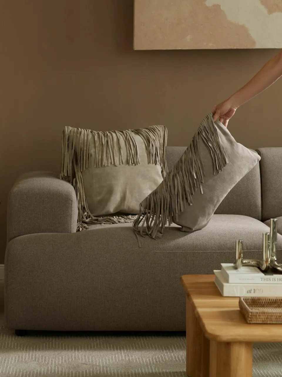 Leren kussenhoes Amaia met franjes^Westwing Collection Online