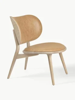 Leren loungefauteuil Rock met houten poten, handgemaakt^Mater New