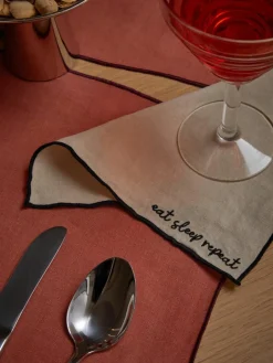 Linnen cocktailservetten Cosmo met borduursel, 4 stuks^Westwing Collection Discount