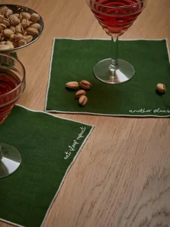 Linnen cocktailservetten Cosmo met borduursel, 4 stuks^Westwing Collection Best