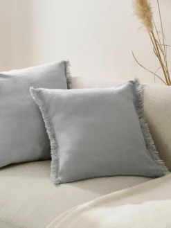 Linnen kussenhoes Luana met franjes^Westwing Collection New