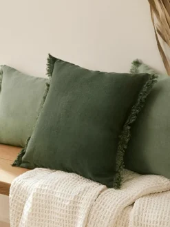 Linnen kussenhoes Luana met franjes^Westwing Collection Best