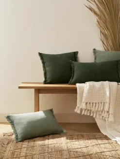Linnen kussenhoes Luana met franjes^Westwing Collection Best