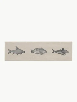 Linnen tafelloper Fish, handgedrukt^Frohstoff Discount