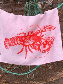 Linnen theedoek Lobster, handgedrukt^Frohstoff Discount
