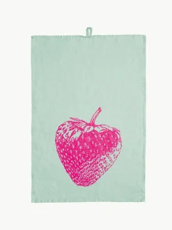 Linnen theedoek Strawberry, handgedrukt^Frohstoff Best