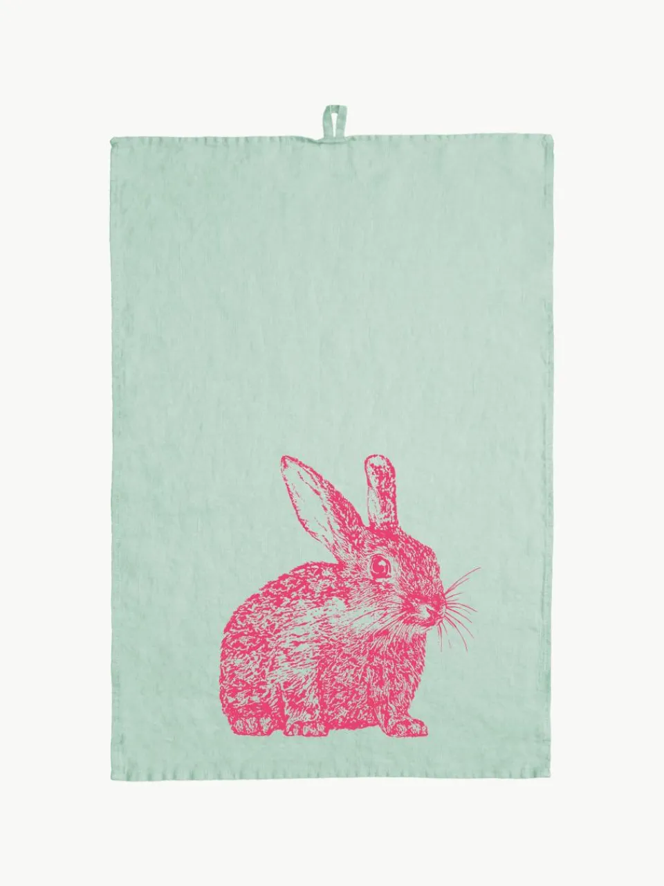 Linnen theedoek Wild Rabbit, handgedrukt^Frohstoff Online