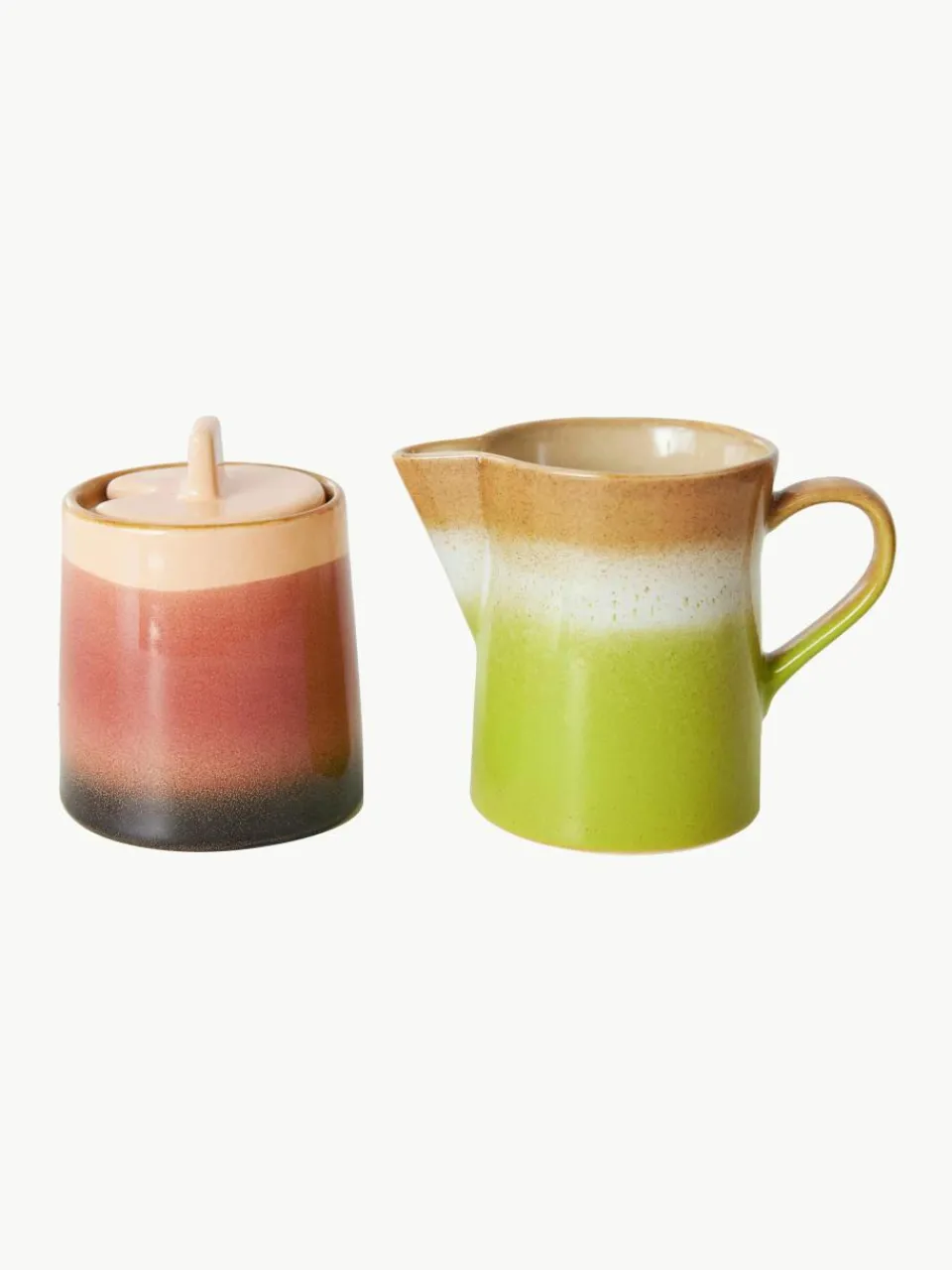 Melkkan en suikerpot 70's met reactief glazuur, set van 2^HKLIVING Online